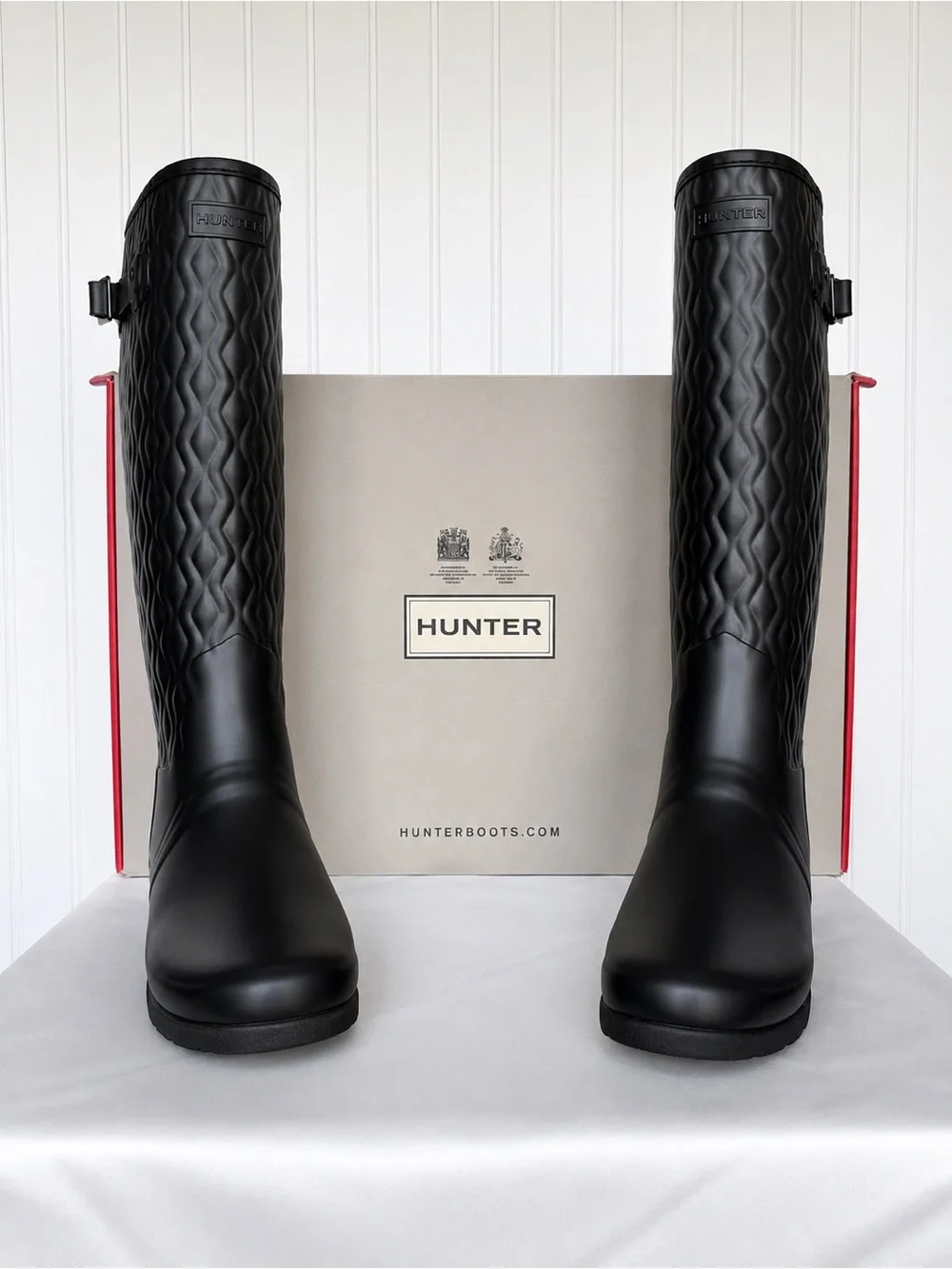 Hunter Refined Tall Vertical Quilt Rain Boots Black US 9